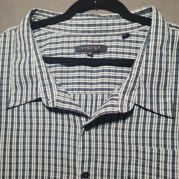 Men's Synergy 6XL Blue/Grey/White  Button Down Dress Short-Sleeve Shirt - Picture 1 of 5